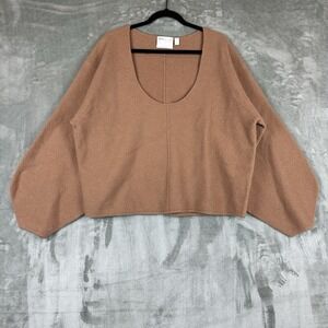 ASOS Sweater Women's 12 Brown Tan 100% Wool Scoop Neck Dolman Sleeves Oversized